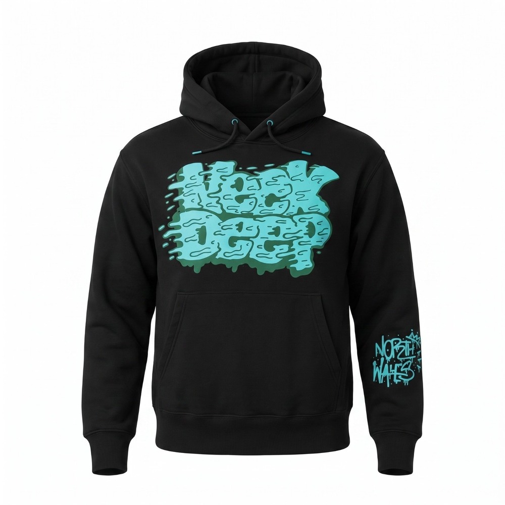 BEIMAR Pullover Hoodie Men S Black Neck Deep North Wales Graphic Band Sweatshirt